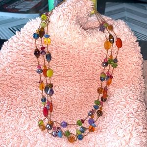 Multi strand stone necklace made with twine